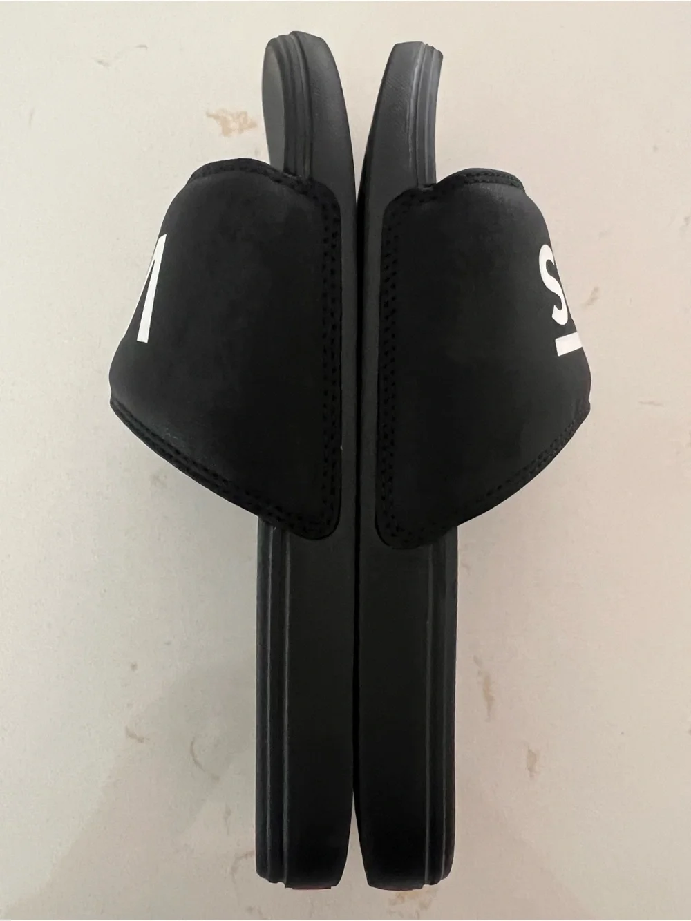Vans La Costa Black Slides with White Vans Logo